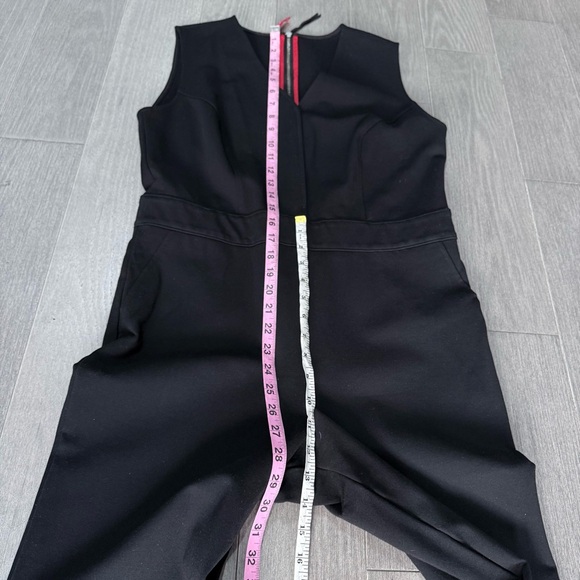 SPANX The Perfect Shaping Pant Jumpsuit L Black Flare Wide Leg Ponte Knit V-Neck - Picture 15 of 16